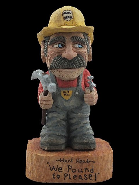 "Hard Hat - Hard Head" Figure with Hard Hat, Hammer and Nails in Hand