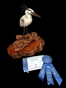 "Great Blue" Great Blue Heron First Prize in Category and Best of all Bird Carvings